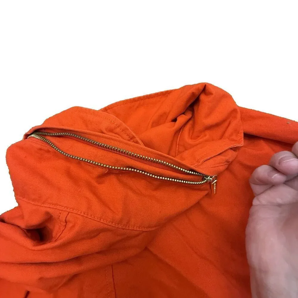 Michael Kors Womens Cropped Canvas Jacket 3X Bright Orange Zip Front Cotton
